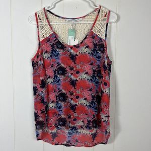 NWT Collective Concepts Women Sleeveless Top Medium Floral Multicolor Crochet